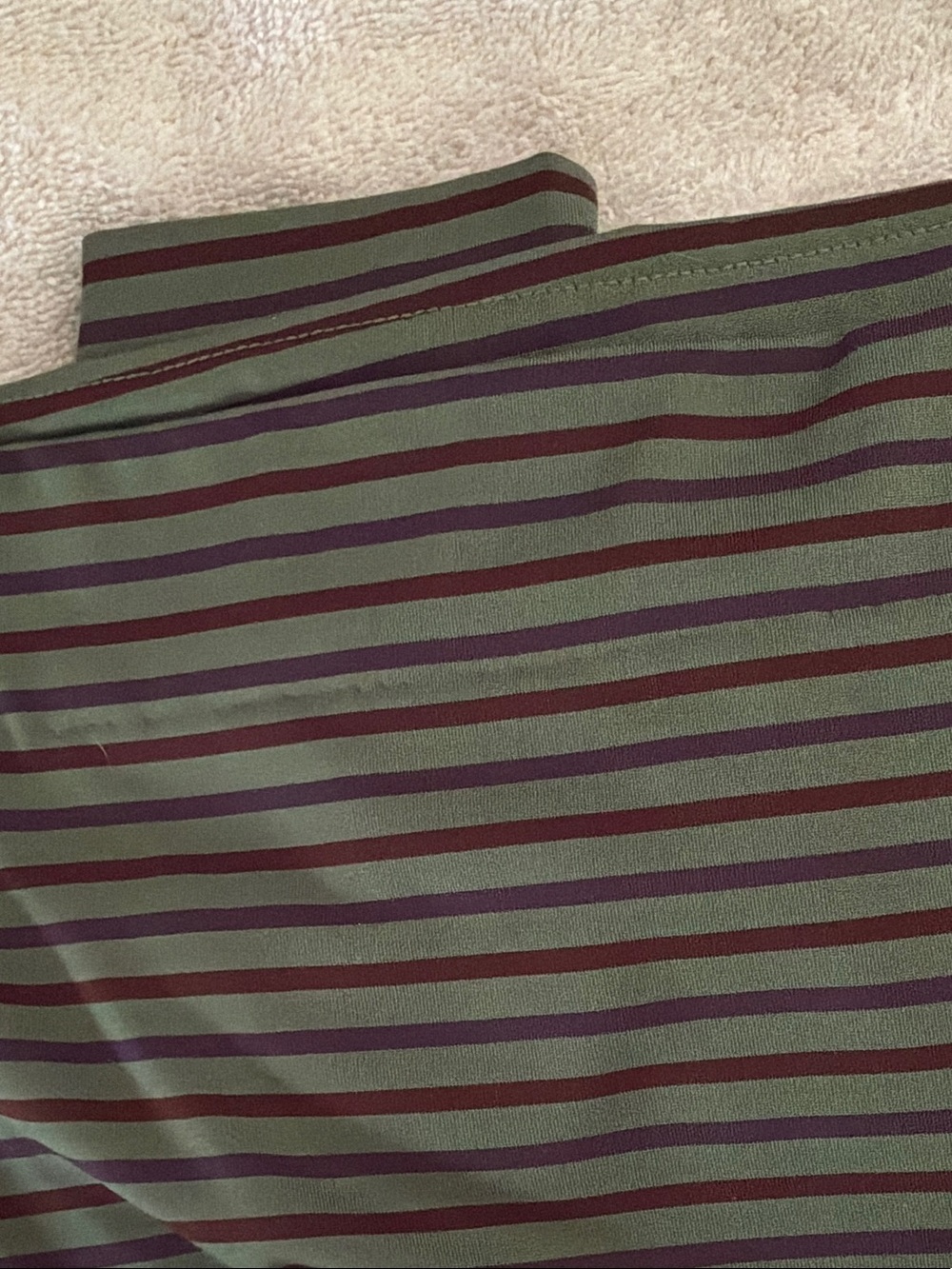 Norma Kamali Olive Green Striped Long Sleeve Tee with Mauve and Burgundy Stripes